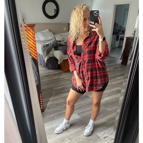 Women's Oversized Button-Down Flannel
Shirt - Wild Fable™ Red Plaid new - Picture 1 of 9